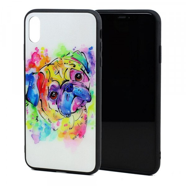 Wholesale iPhone Xr 6.1in Design Tempered Glass Hybrid Case (Color Dog)